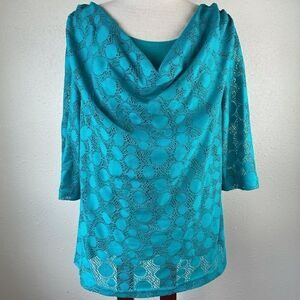 Passports Blue 3/4 Sleeve Top Size L